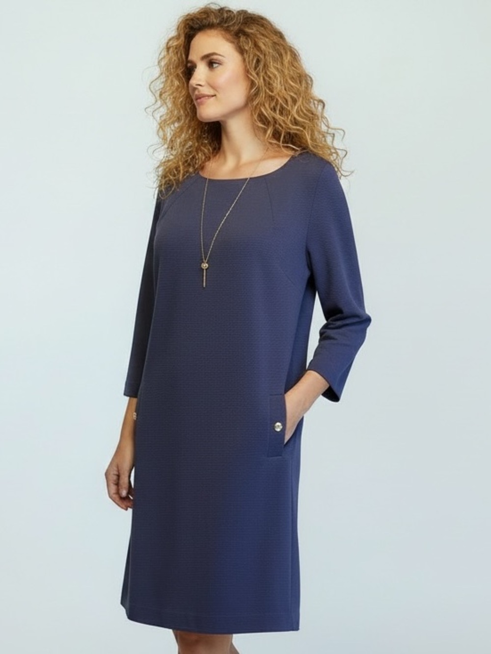 Lilly Pulitzer Navy Blue Textured Charlene Shift Dress Gold Hardware SZ XL